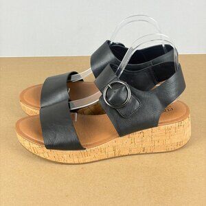 Euro Sofft by Sofft Finnly Wedge Sandals Womens 10 Black Faux Leather Adjustable